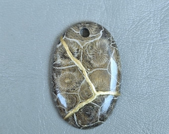 WABI SABI ART Kintsugi Necklace Fossil Coral Gemstones Necklace Gold Plated Brass