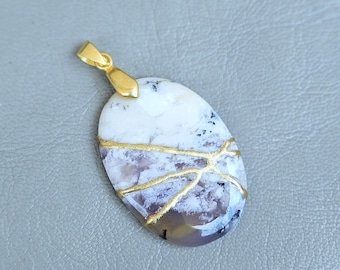 JAPANESE ART NECKLACE Kintsugi Art Japanese Wabi Sabi Gift For Her Birthday Anniversary Gemstone Gold Necklace