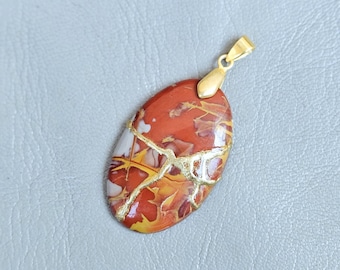 Noreena Jasper Kintsugi Pendant: 22k Gold Plated, Natural Gemstone Statement Jewelry