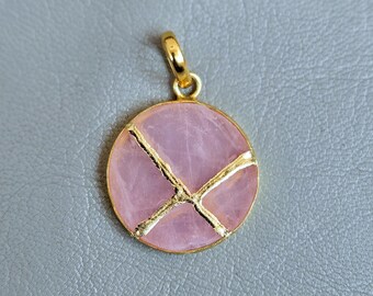 REGALO DE AUTOCUIDADO Colgante de Cuarzo Rosa Kintsugi Chapado en Oro