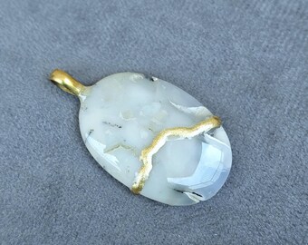 AGATE NECKLACE KINTSUGI Art Japanese Jewelry Handmade Birthstone Necklace Engraved Gift For Her