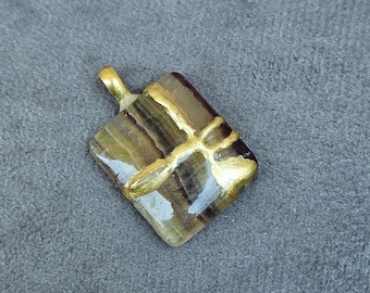 Fluorite NECKLACE KINTSUGI Art Gold 22k Engraved Necklace Gift For Her Gold Necklace