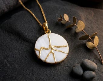 Kintsugi Opal Necklace: 22k Gold-Plated, Handmade Japanese Jewelry