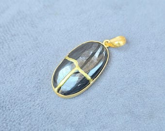 Anniversary Gift Necklace Kintsugi Gemstone Nuummite Jewelry Handmade Necklace Initial Birthstone Jewelry
