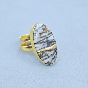 Kintsugi Agate Ring: 22k Gold Plated Wabi Sabi Jewelry