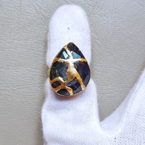 Kintsugi Sapphire Ring: 22k Gold-Plated Healing Art Jewelry