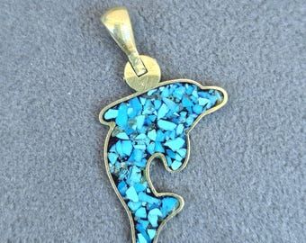 Turquoise Gemstone With Resin Dolphin Brass With Gold Plated Art Jewelry