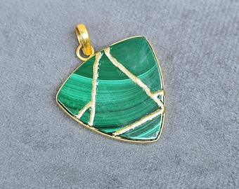MALACHITE GEMSTONE NECKLACE Kintsugi Art japanese Engraved Necklace Gold Birthday Gift For her