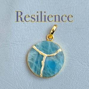 Kintsugi Aquamarine Necklace 25 mm: 22k Gold-Plated Silver, Handmade Jewelry