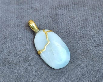 Larimar Kintsugi Necklace: 22k Gold Plated Statement Jewelry, Handmade Pendant