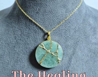 AQUAMARINE NECKLACE KINTSUGI Art Initial Necklace Gold Engraved Necklace Gift For Her Minimalist Necklace Locket Jewelry Unique Handmade