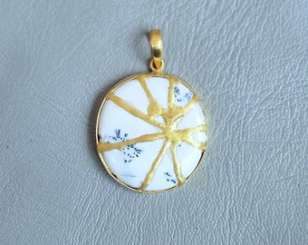 AGATE NECKLACE KINTSUGI Art Japanese Jewelry Handmade Necklace Initial Wabi Sabi Jewelry