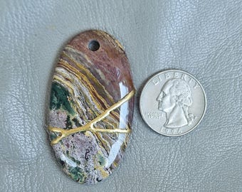 Ocean Jasper NECKALCE KINTSUGI Art Japanese Jewelry Handmade Necklace Minimalist Jewelry Art Deco Initial Necklace Engraved Locket Necklace
