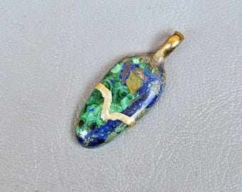 Azurite Kintsugi Pendant: 22k Gold Plated, Natural Gemstone Statement Jewelry