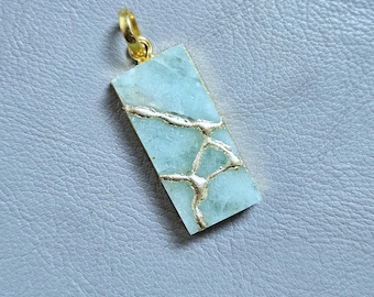 Aquamarine Kintsugi Necklace: 22k Gold-Plated , Wabi Sabi Jewelry