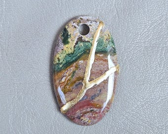 JASPER NECKLACE KINTSUGI Art Japanese Jewelry Handmade Engraved Necklace Gift Birthday Gift For Her
