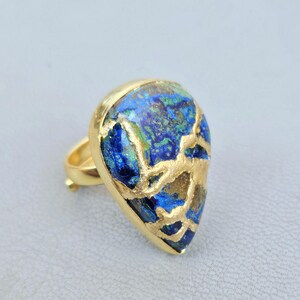 Kintsugi Azurite Ring: 22k Gold-Plated Wabi Sabi Jewelry
