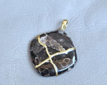 KINTSUGI NECKLACE AGATE turtle 22k gold engraved Necklace Gift For Her