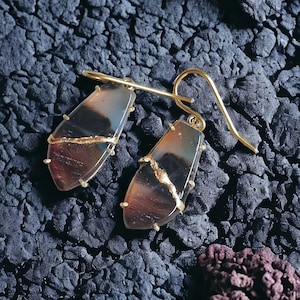 Kintsugi Kintsukuroi Japanese Art Agate Earrings For Gift Calming Encouragement New Beginnings Beautifully Broken