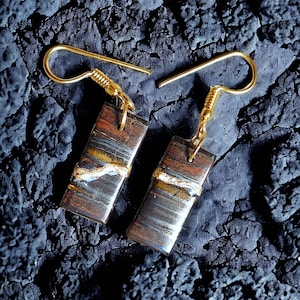 Calming Earrings Kintsugi Art Jewelry Healing Stone Iron Tiger Gemstone Cabochon