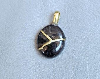 Nuummite Kintsugi Pendant Necklace: 22k Gold Plated, Natural Gemstone, Wabi-Sabi Art