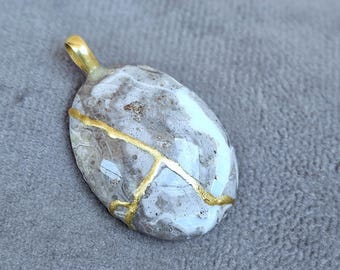 Owyhee Opal Kintsugi Pendant: 22k Gold Plated, Natural Gemstone Statement Jewelry