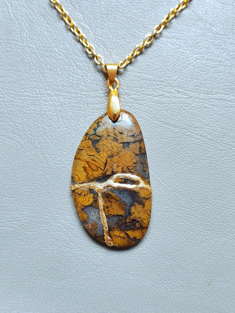 KINTSUGI Necklace REPAIR GMESTONE Palm Root Agate Etsy
