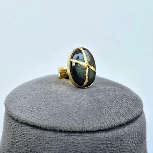 Kintsugi Labradorite Ring: 22k Gold-Plated Wabi Sabi Jewelry