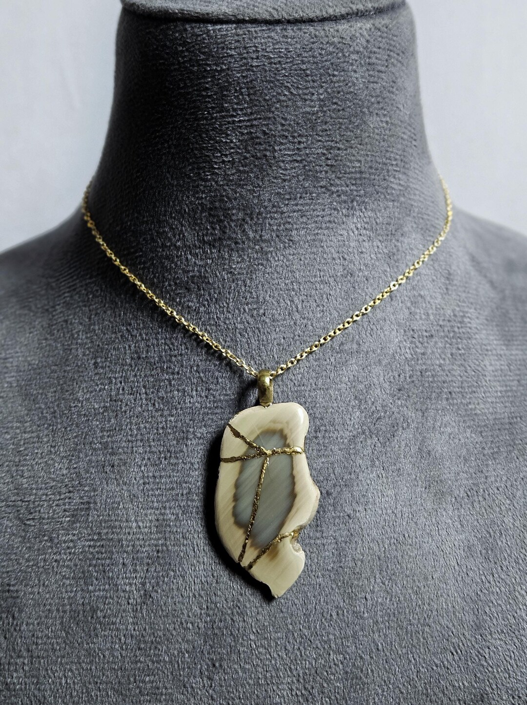 BIRTHSTONE NECKLACE, KINTSUGI, Japanese Art Necklace, Heart Necklace