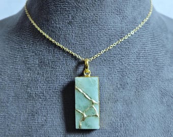 AQUAMARINE KINTSUGI NECKLACE Men&#39;s Necklace Jewelry Japanese Art Chunky Necklace Gold Handmade Jewelry Gift Wabi Sabi Art Gift for Her