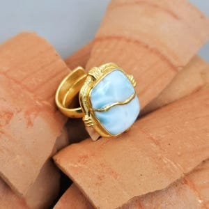 Kintsugi Larimar Ring: 22k Gold-Plated Japanese Art Jewelry