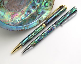 Nuevo estilo Natural hecho a mano Abalone Sea Shell Rollerball Pen, Mother of Pearl Seashell Ballpoint Pen, Handcrafted Gold Finish Pen PB001-2