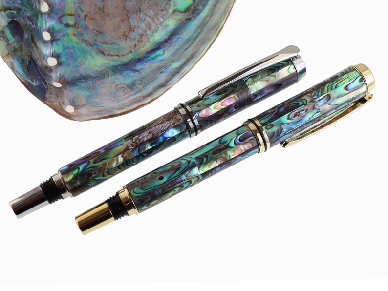 Neuseeland Abalone Muscheln Kugelschreiber, 18k Vergoldet Ozeanischer Ursprung Perlmutt Handarbeit und Serialisiert Feinfederhalter Bild 3