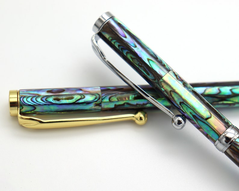 New Style Natural Handmade Abalone Sea Shell Rollerball Pen, Mother of Pearl Seashell Ballpoint Pen, Handcrafted Gold Finish Pen PB001-2 image 4