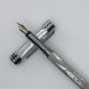 White Mother of Pearl Fine Nib Fountain Pen, Sea Shell Inlaid Gold Pens,18K Gold Plated & Silver