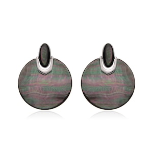Large Black Mother of Pearl Drop Earrings, MOP Round Shell Earrings, Art Deco Bridal Earrings, Bridesmaid Bride Gift, Wedding Day Jewelry