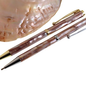 Mother of Pearl Shell Ballpoint Ink Pen, Freshwater Oyster Seashell RollerBall Pen, Natural Handmade Pen