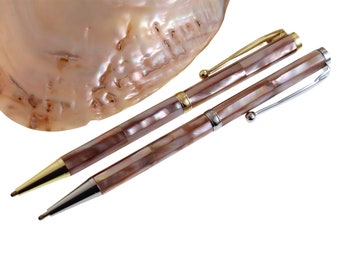 Mother of Pearl Shell Ballpoint Ink Pen, Freshwater Oyster Seashell RollerBall Pen, Natural Handmade Pen