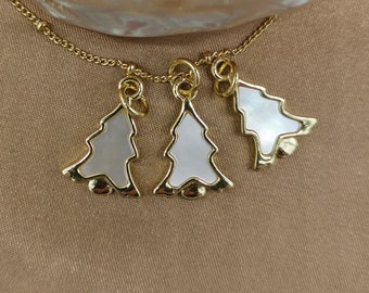 Gold Plated New Sea Shell Christmas Tree Pendant Natural White Mother of Pearl Necklace Earrings Pendant Jewelry Accessories PB025