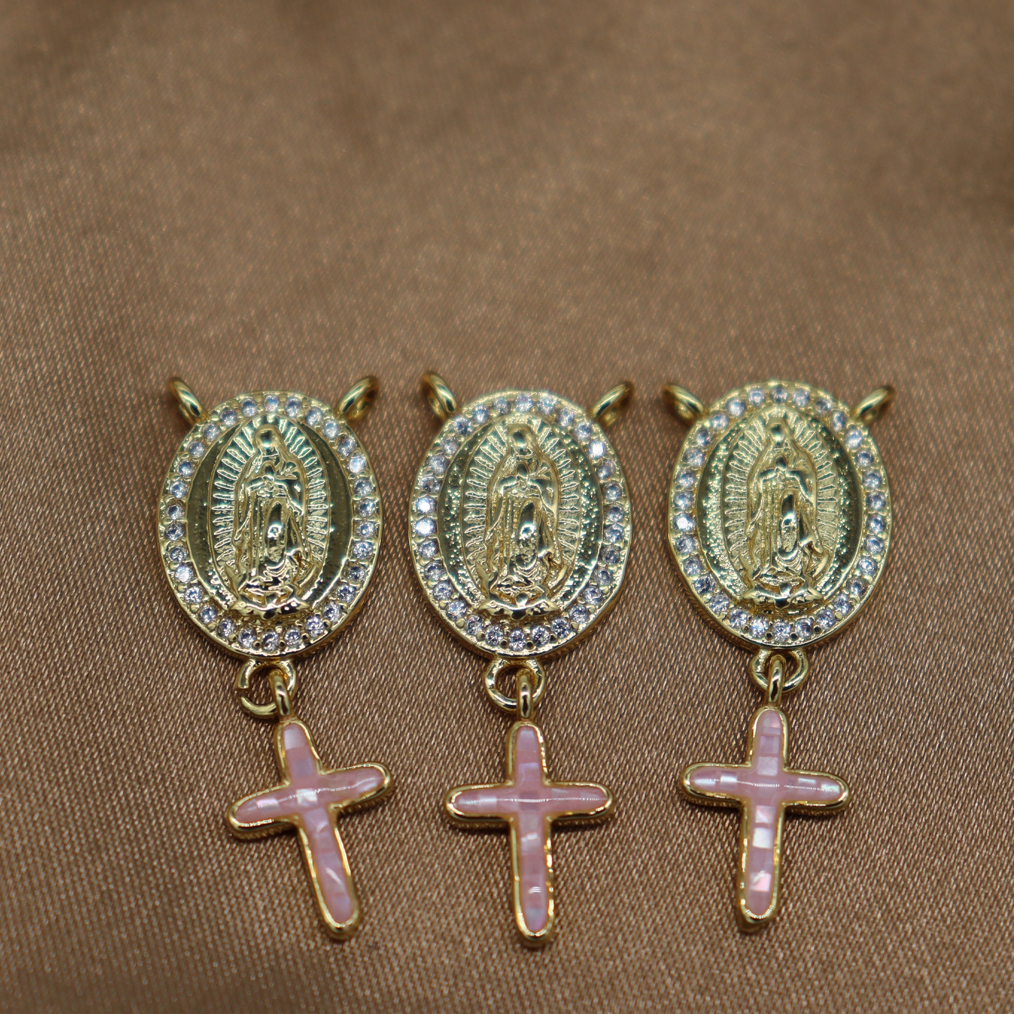 Gold Plated Pink/white Mother of Pearl Shell Madonna of the Gold Plated Pink/white Mother of Pearl Shell Madonna of the