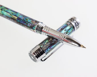 Mother of Pearl Shell Lnlaid Ballpoint Pen, Seashell RollerBall Pen, Natural Handmade Pen, New Zealand Abalone Shells Pen