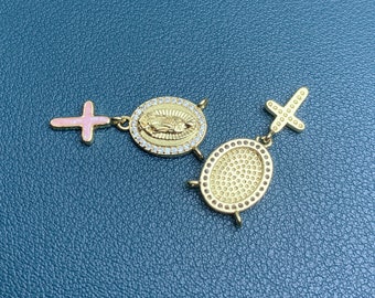 Pendentif en nacre plaqué or rose / blanc Madonna of the Cross Pendentif, incrusté de pendan en zircon pour collier religieux PB026