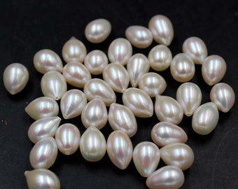 1 Pair Water Drop Pear-Shaped Freshwater Pearl White Glare Semi-Porous Particle Bare Beads DIY Loose Beads, Half Drilled Pearl DP001