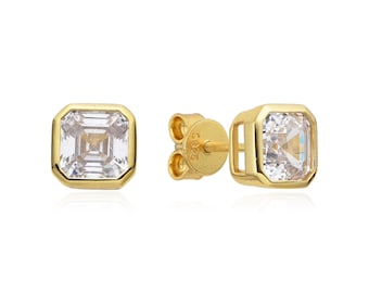 Square Zircon 925 Silver Earrings 18K Gold-Plated Female Jewelry Birthday Gift