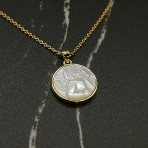 Gold Plated White Mother of Pearl Sea Shell Cupid Angel Pendant Necklace for Women Angel & Mother Pearl Charms Necklace