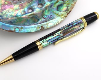 Natural Handmade Abalone Sea Shell Rollerball Pen, Mother of Pearl Seashells Ballpoint Pen, Handcrafted Gold Finish Pen PB003