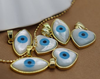 Ciondolo Evil Eye Sea Shell placcato oro dIY Accessori per gioielli Moda madreperla Magic Eyeheart shape, ciondolo a forma di occhio PB021-22