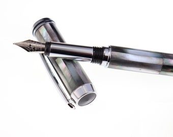 Caneta de conchas pretas MOP, caneta tinteiro artesanal de cor cromada origem oceânica madrepérola, caneta de presente PEN-B006