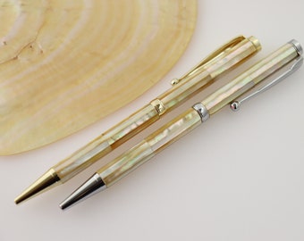 Mother of Pearl Shell Ballpoint Pen, Seashell RollerBall Pen, Natural Handmade Pen, Lndonesia golden lip Shell Pen