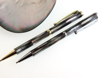 Mother of Pearl Shell Ballpoint Pen, Seashell RollerBall Pen, Natural Handmade Pen, Tahitian Black Pearl Shell Pen